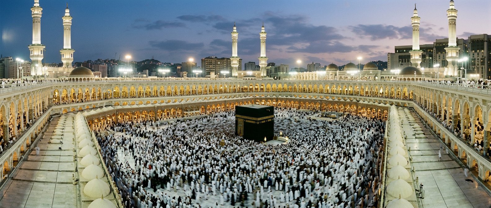 Arsitektur Ka'bah dan Masjidil Haram saat senja